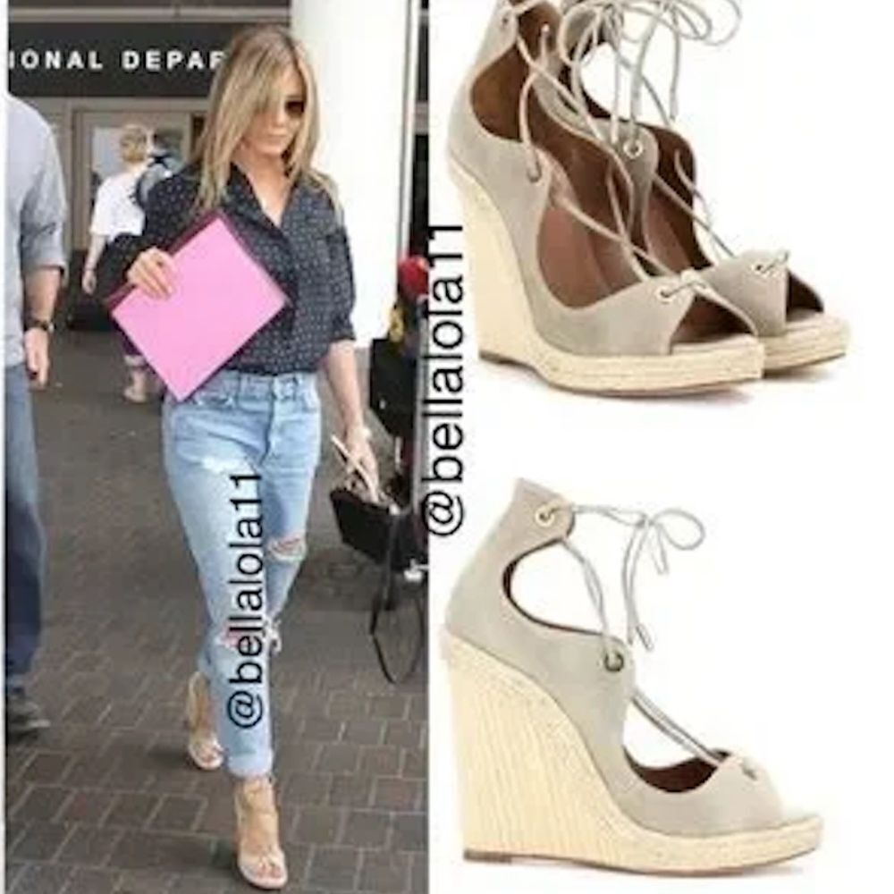Aquazzura Tan Espadrille Wedges with Ankle Strap - TANGO LACE UP WEDGE